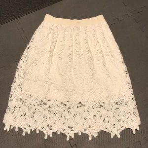 Ann Taylor Ivory Lace Midi Skirt, 0 Petite